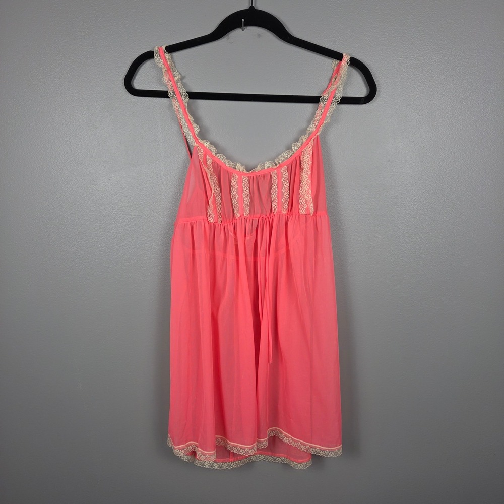 Victoria's Secret Vintage Y2K 2004 Babydoll Chemise M Sheer Lace Pink Coquette